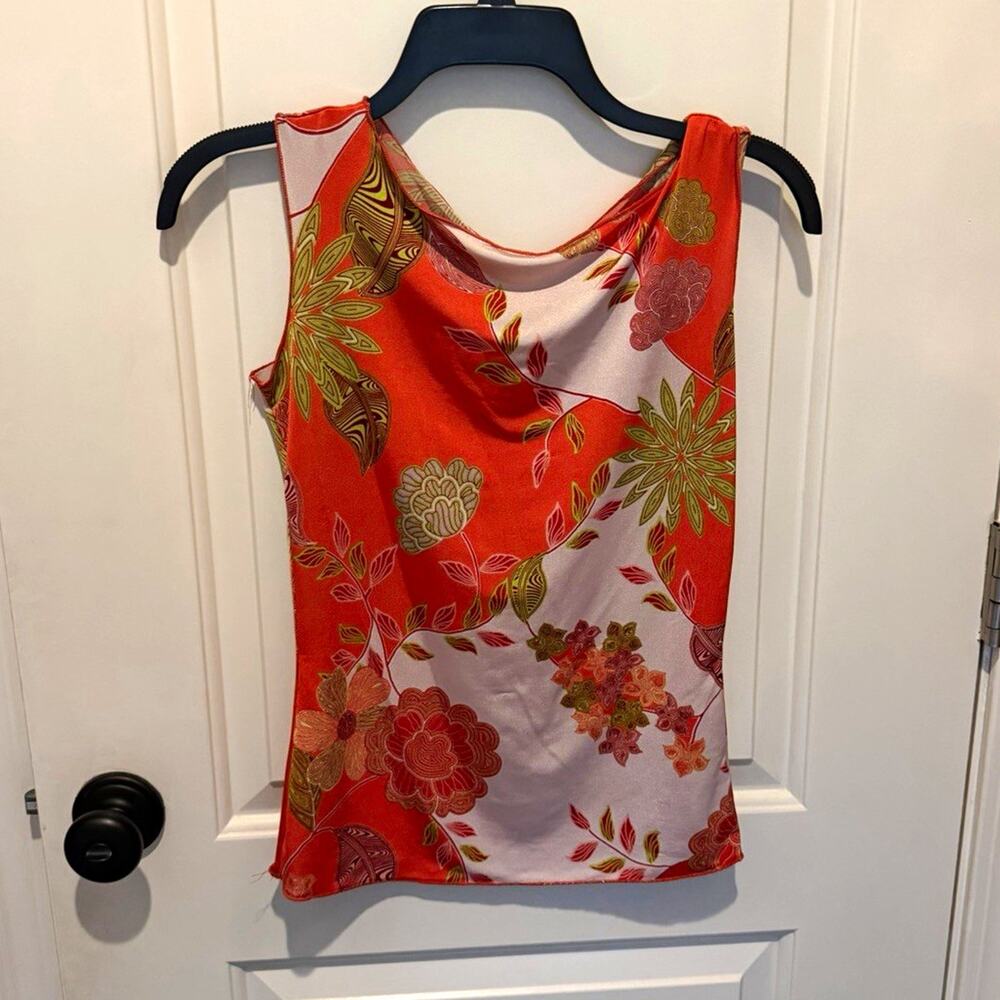 Nally & Millie Women’s Size S Orange/White Floral Scoop Neck Tank Top Pullover